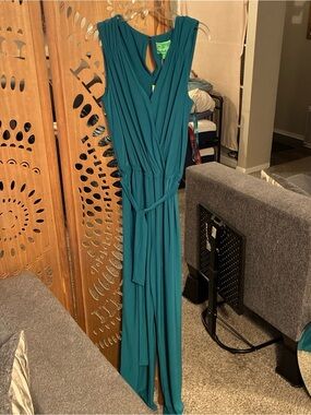Teal Sleeveless Surplice Jumpsuit with Waist Tie
